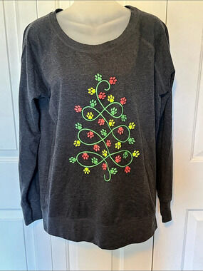 Instant Message Paw Print Christmas Tree Lightweight Sweatshirt large b57